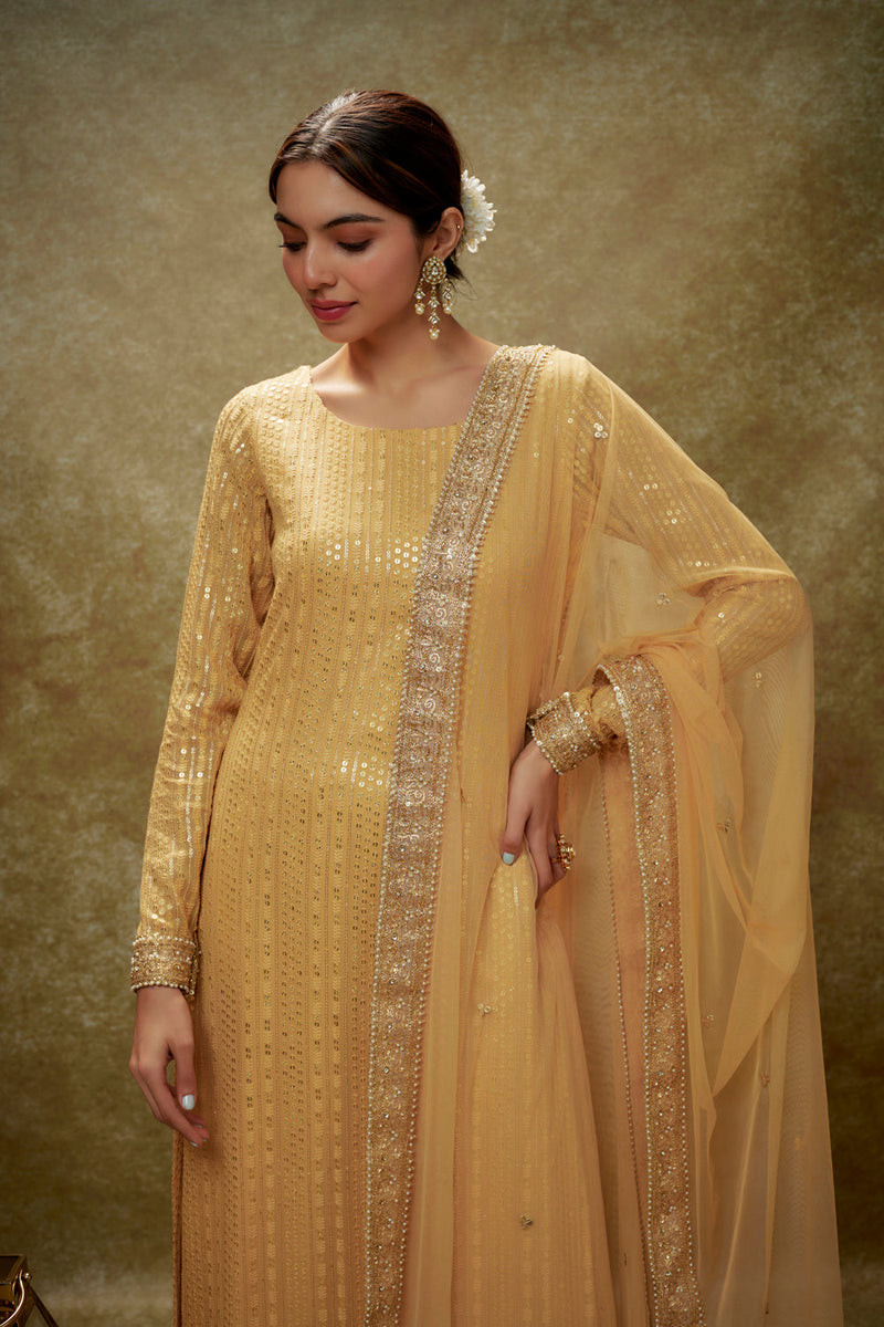 Champagne Gold Sequin Kurta Pants Set