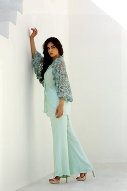 Celeste - Embroidered Cape Shirt Pant Set