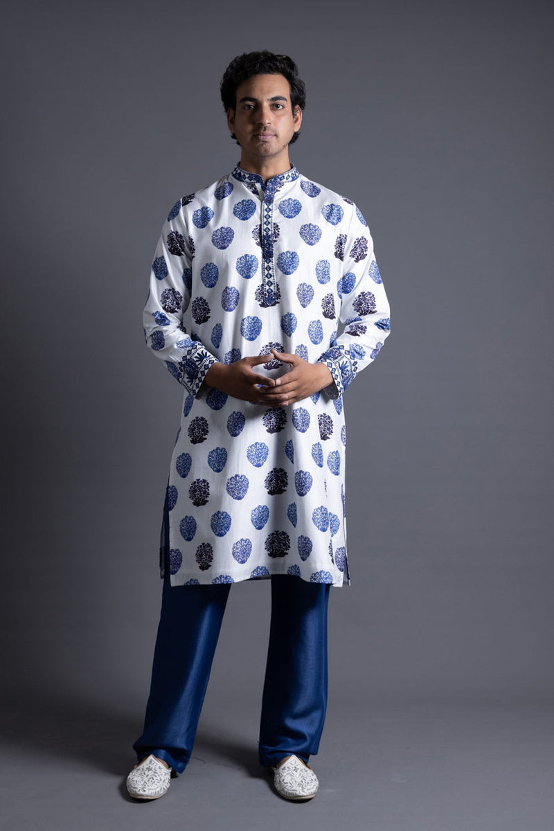 Hand Embroidered Buuti Print Kurta With Pyjama