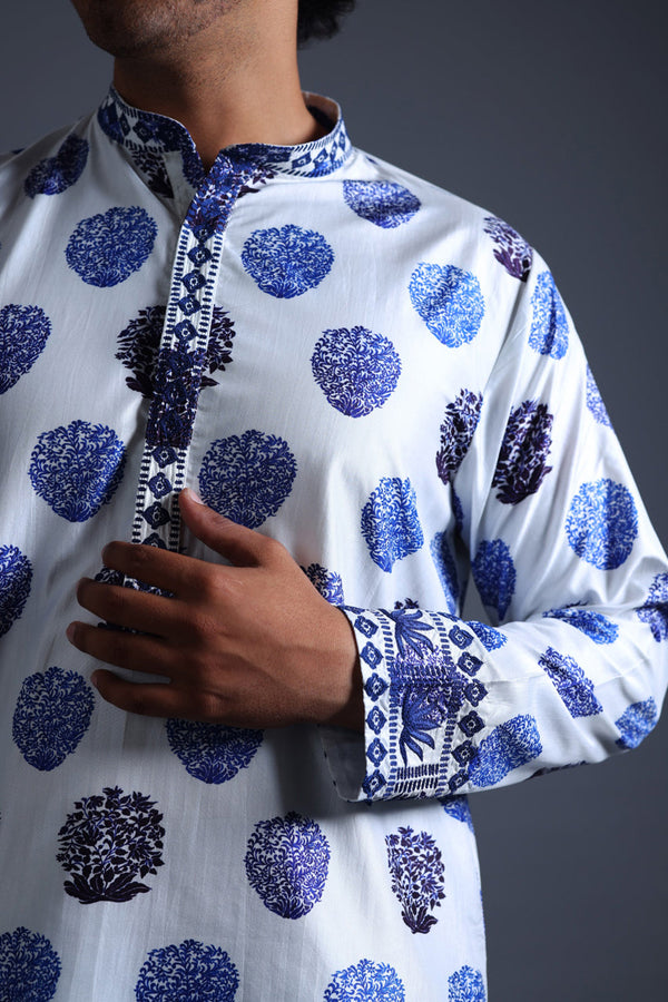 Hand Embroidered Buuti Print Kurta With Pyjama