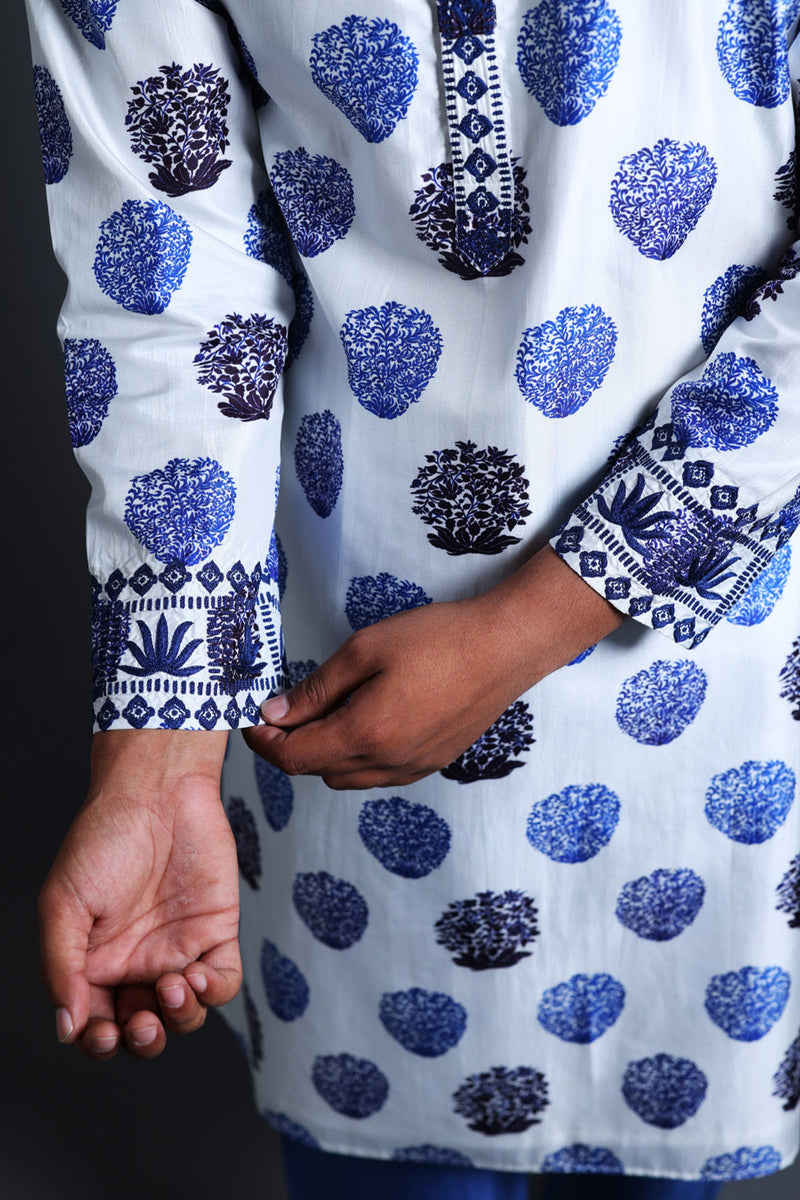 Hand Embroidered Buuti Print Kurta With Pyjama