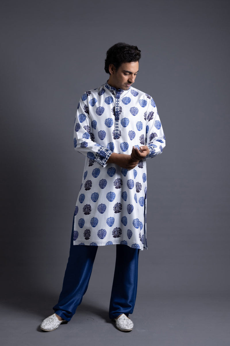 Hand Embroidered Buuti Print Kurta With Pyjama