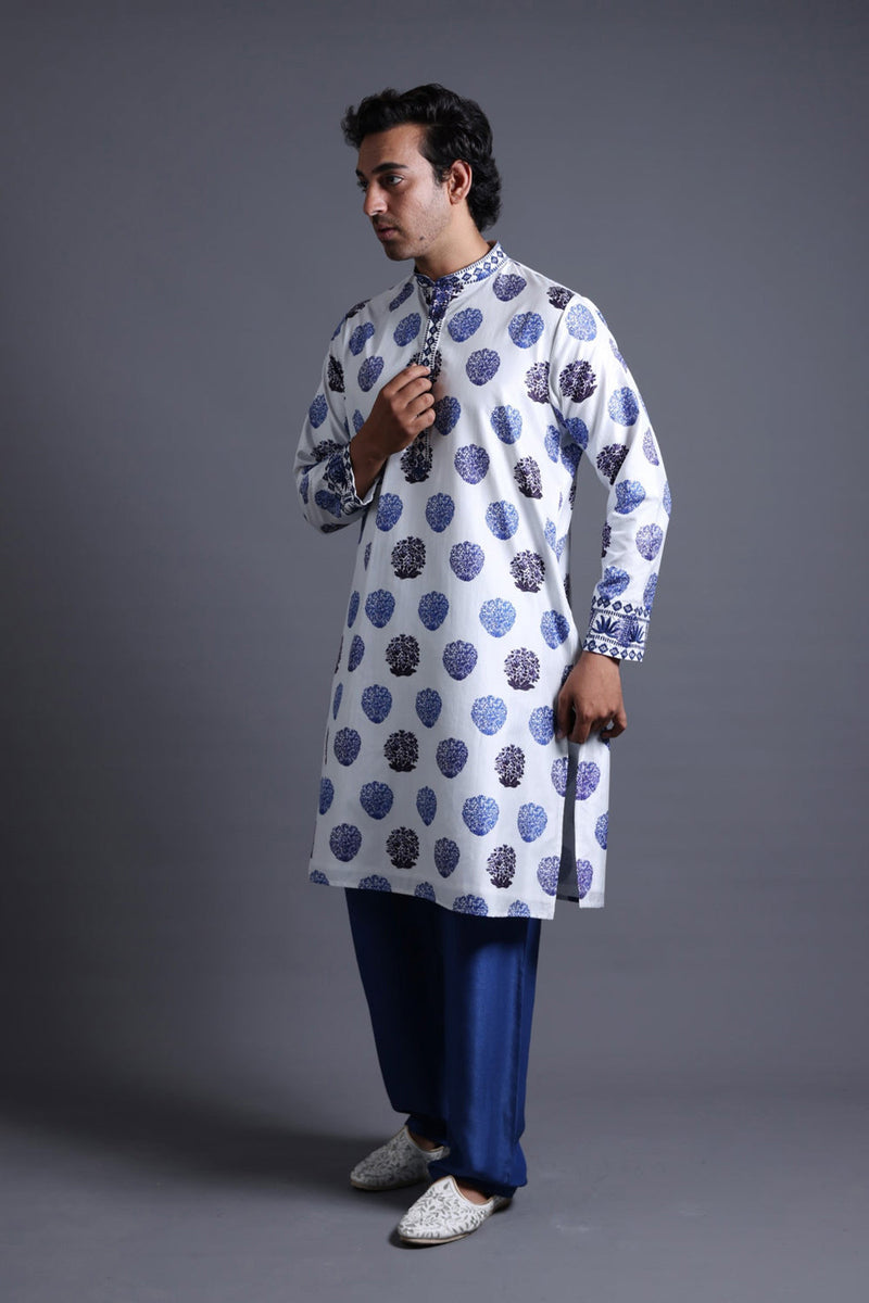 Hand Embroidered Buuti Print Kurta With Pyjama