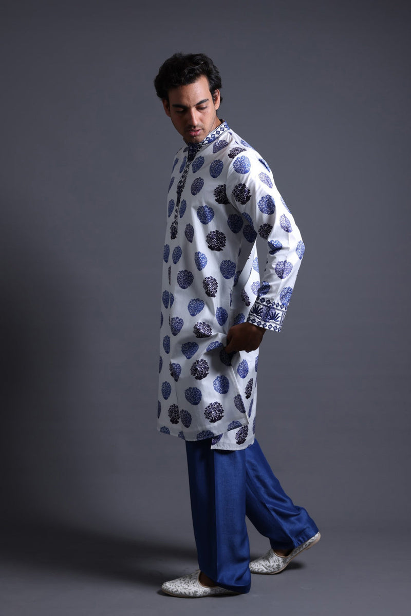 Hand Embroidered Buuti Print Kurta With Pyjama