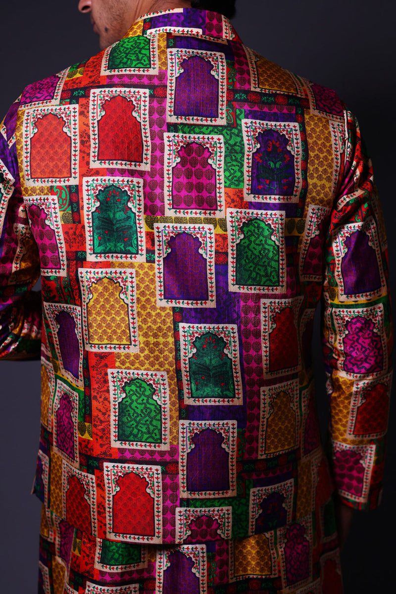 Nehru Jacket With Asymmetrical
 Kurta And Pant