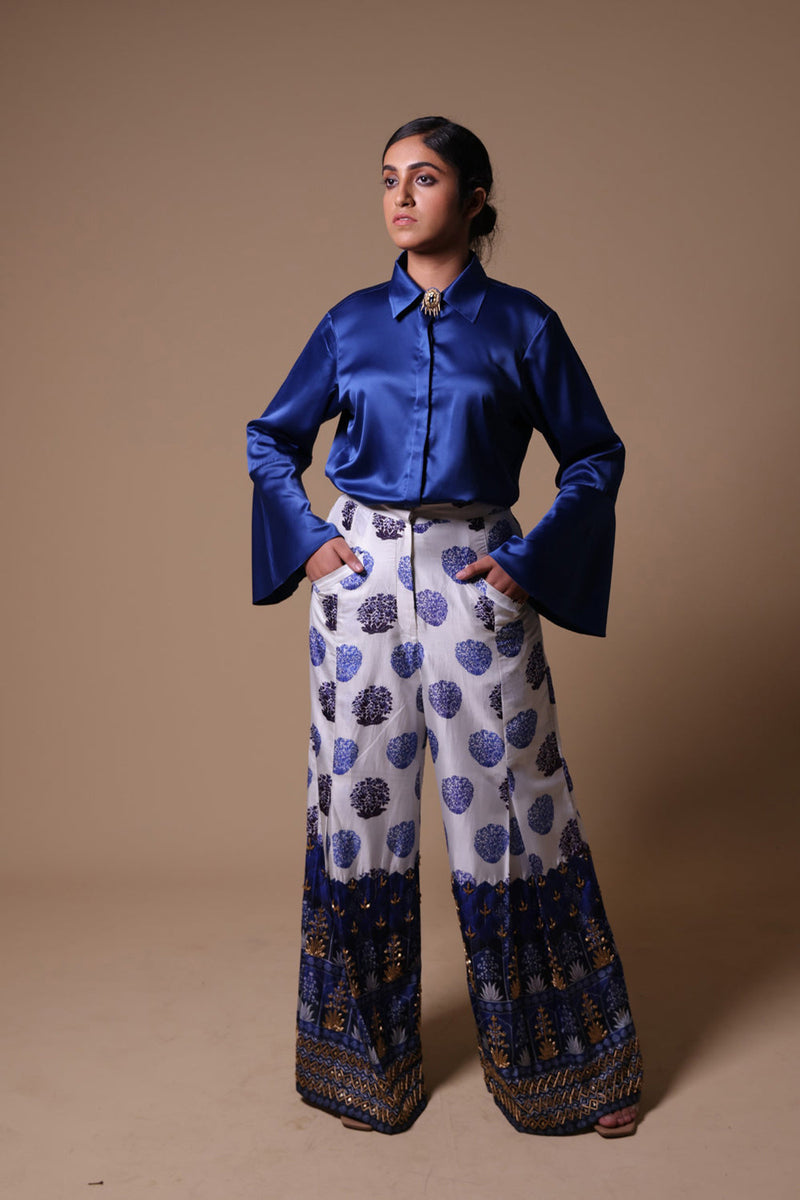 Hand Embroidered Flared Pants With Shirt