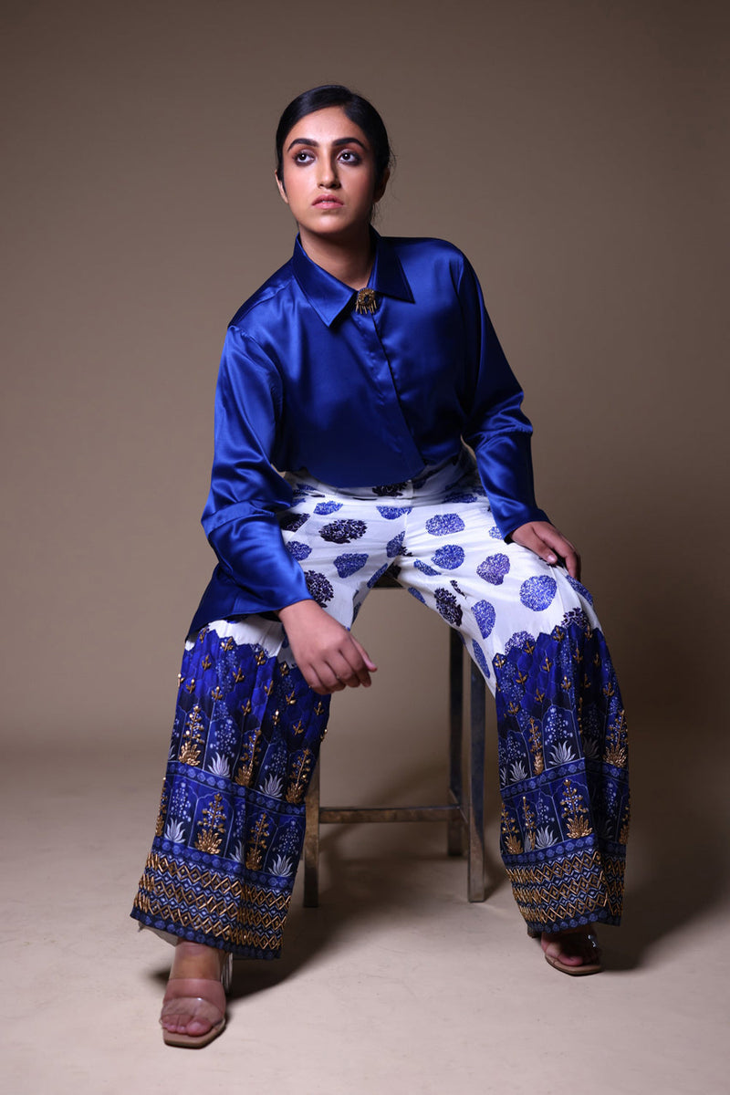 Hand Embroidered Flared Pants With Shirt