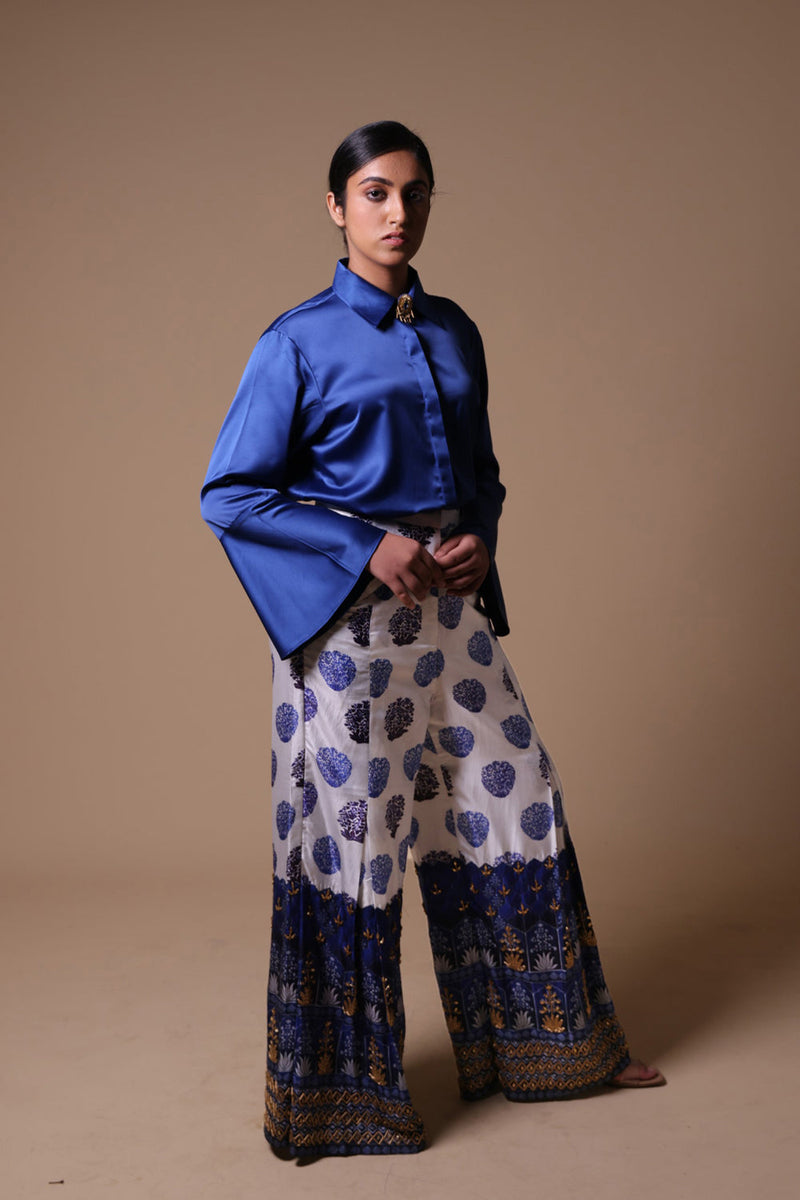 Hand Embroidered Flared Pants With Shirt