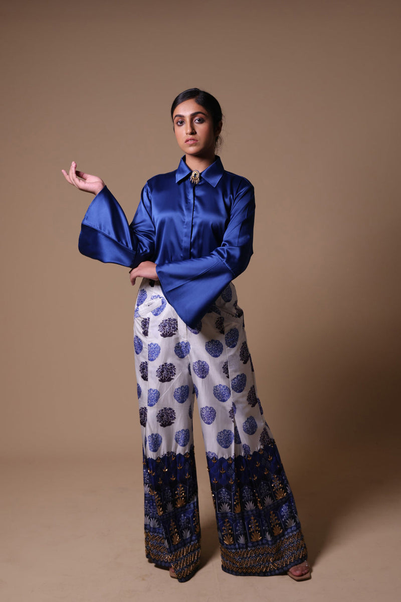 Hand Embroidered Flared Pants With Shirt