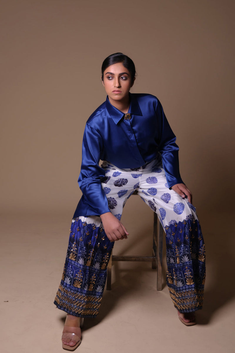 Hand Embroidered Flared Pants With Shirt