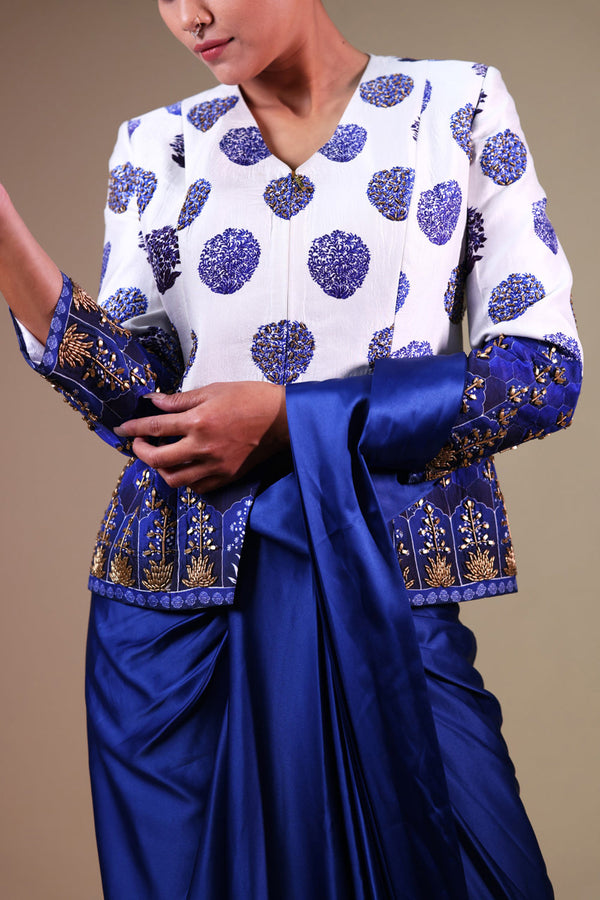 Hand Embroidered Coat With Pre-Draped Saree