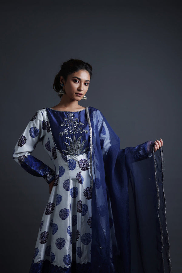 Hand Embroidered Kalidar Anarkali With Sharara And Dupatta