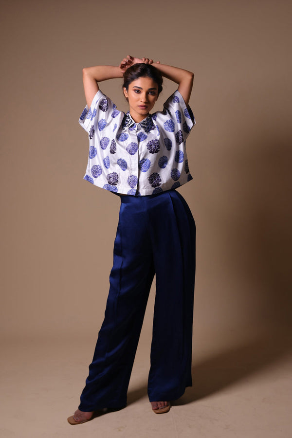 Boxy Half Shirt With Pleated Pants