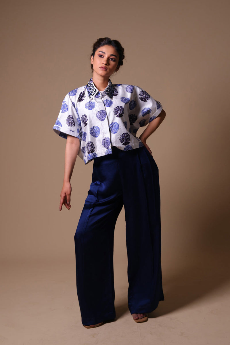 Boxy Half Shirt With Pleated Pants