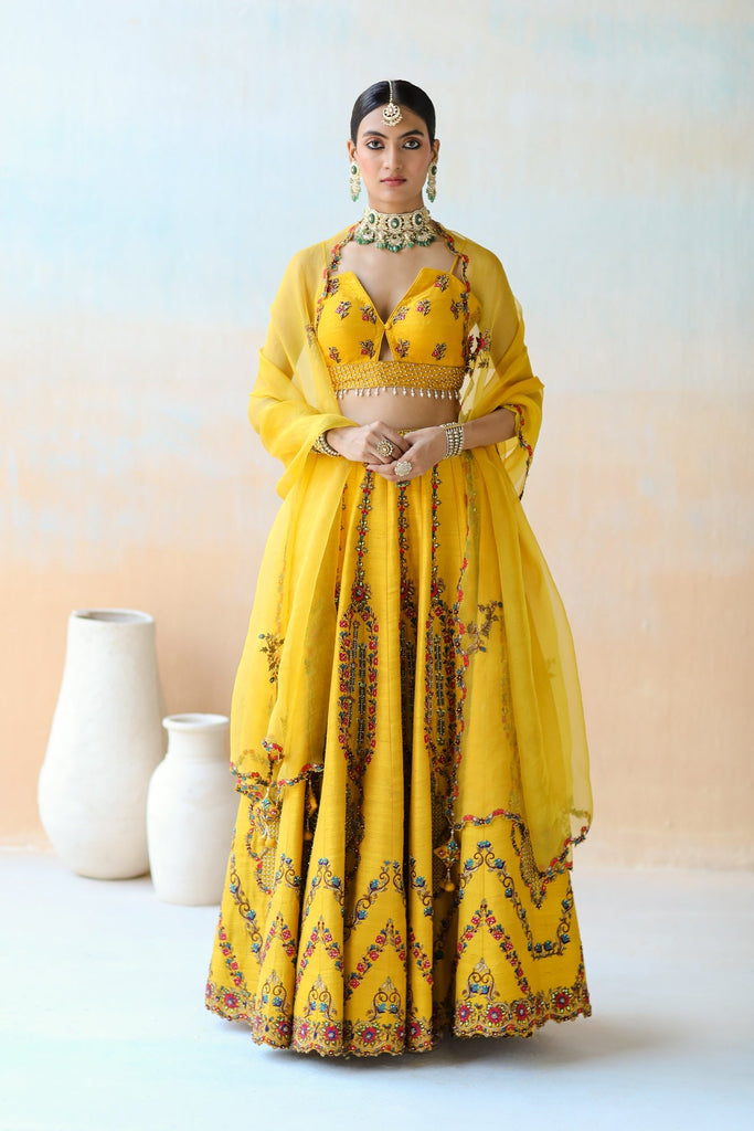 Buy Yellow Organza Lehenga with Embroidery Wedding Designer, lehenga choli  fully embroidered with dupatta for wedding, wedding clothing dress. (L) at  Amazon.in