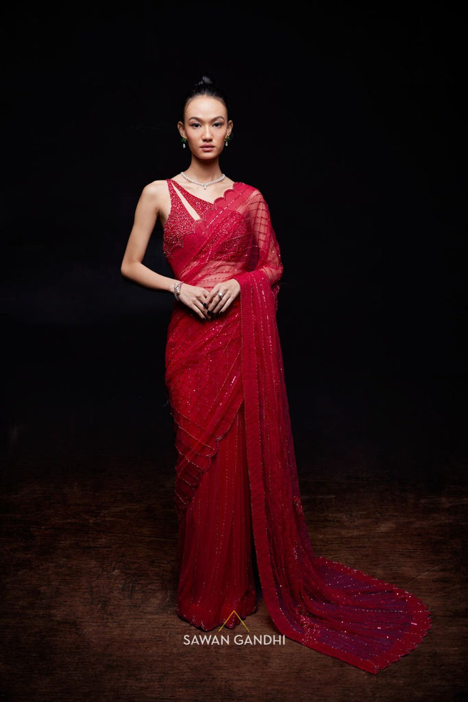 Buy Beatitude Red Sequinned Organza Saree for Women Online @ Tata CLiQ  Luxury