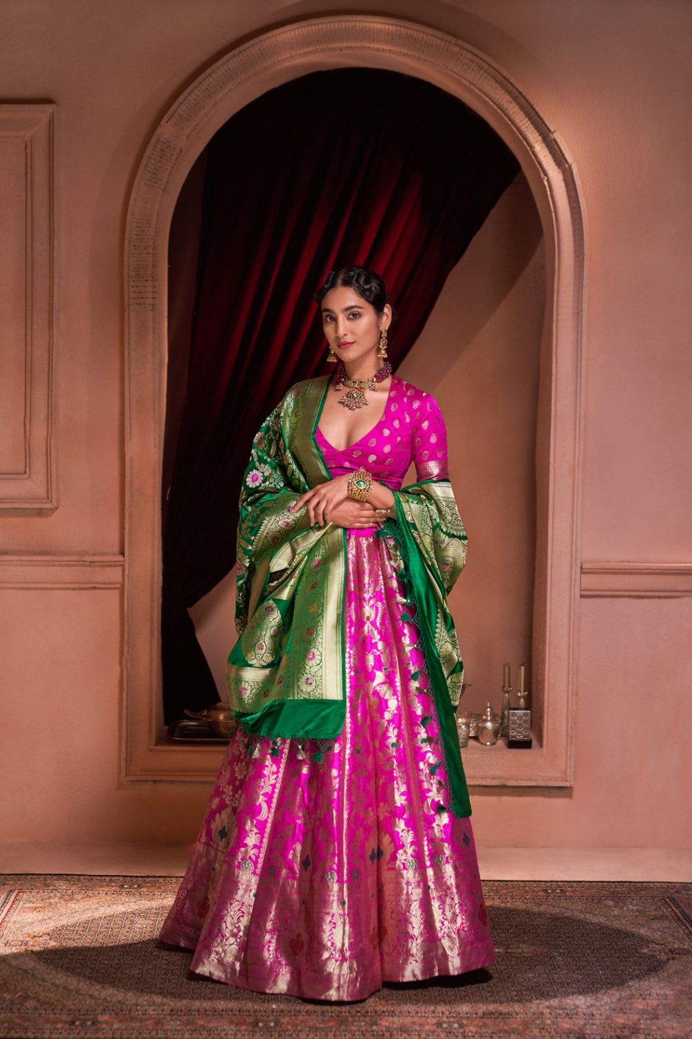 Buy Green Blouse And Lehenga Dupion Silk Dupatta Net Bridal Set For Women  by Rajbinder Chahal Online at Aza Fashions.