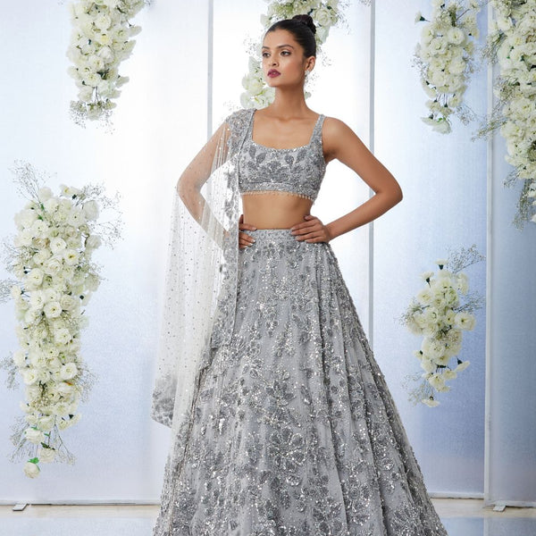 Lehenga Choli : Grey velvet heavy sequence work wedding lehenga ...