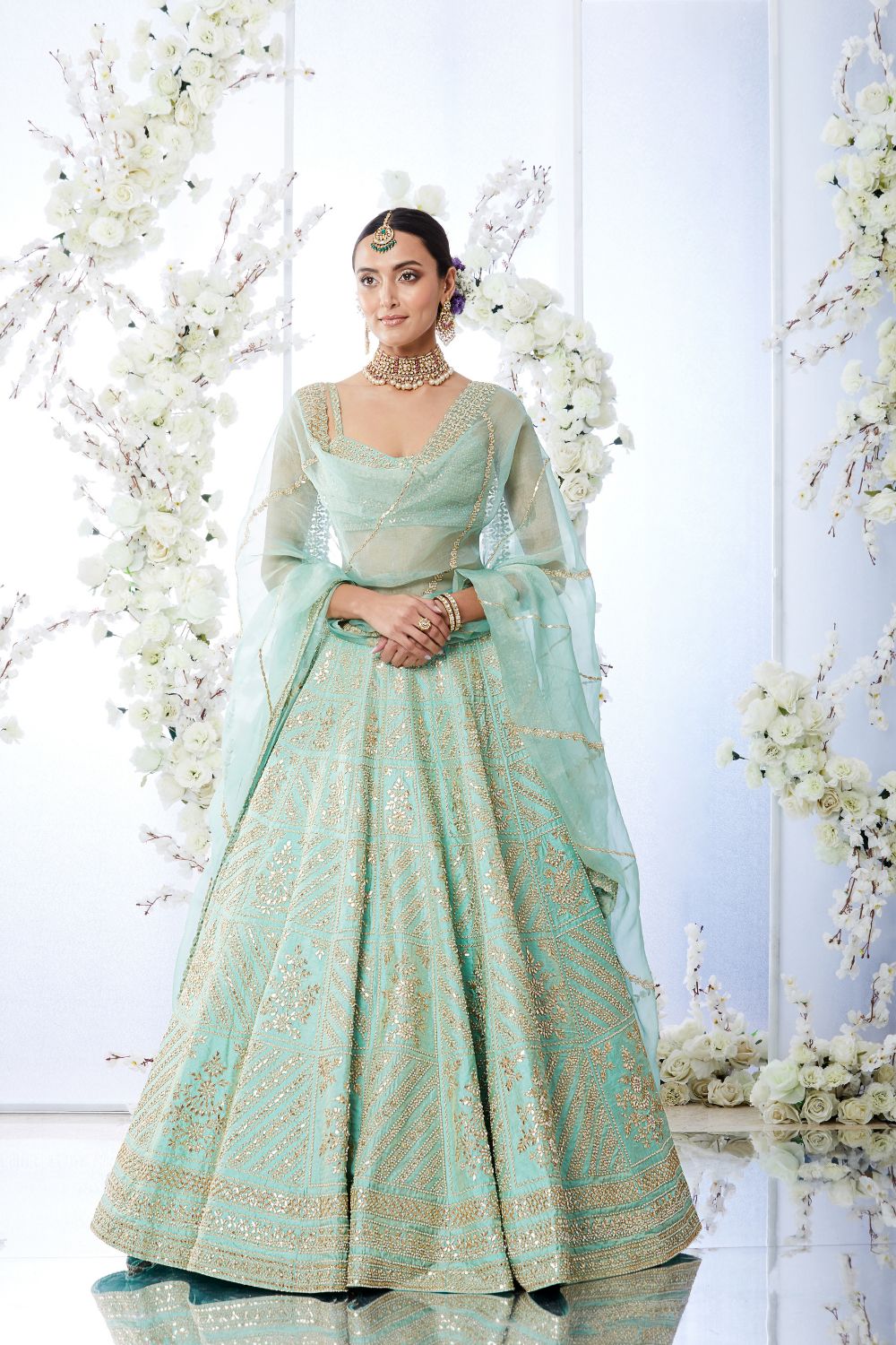 La Moda Net Green Engagement Lehenga Pearl SF1334YDS – ShreeFashionWear