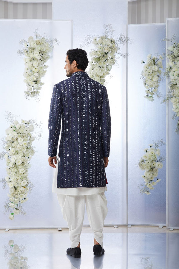 Midnight Mirror Work Sherwani Set