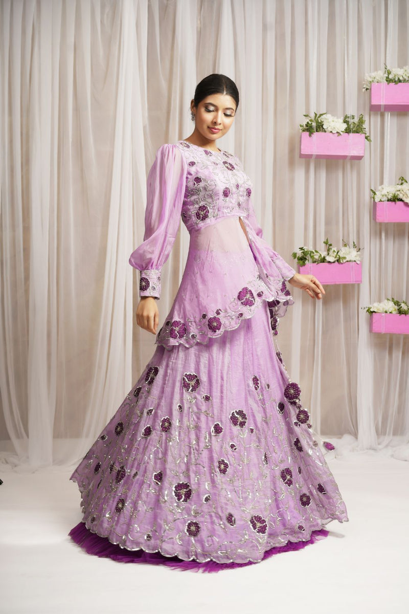 Lata girls ethnic wear top and lehenga skirt coord in purple handwoven  checks - HappyClouds