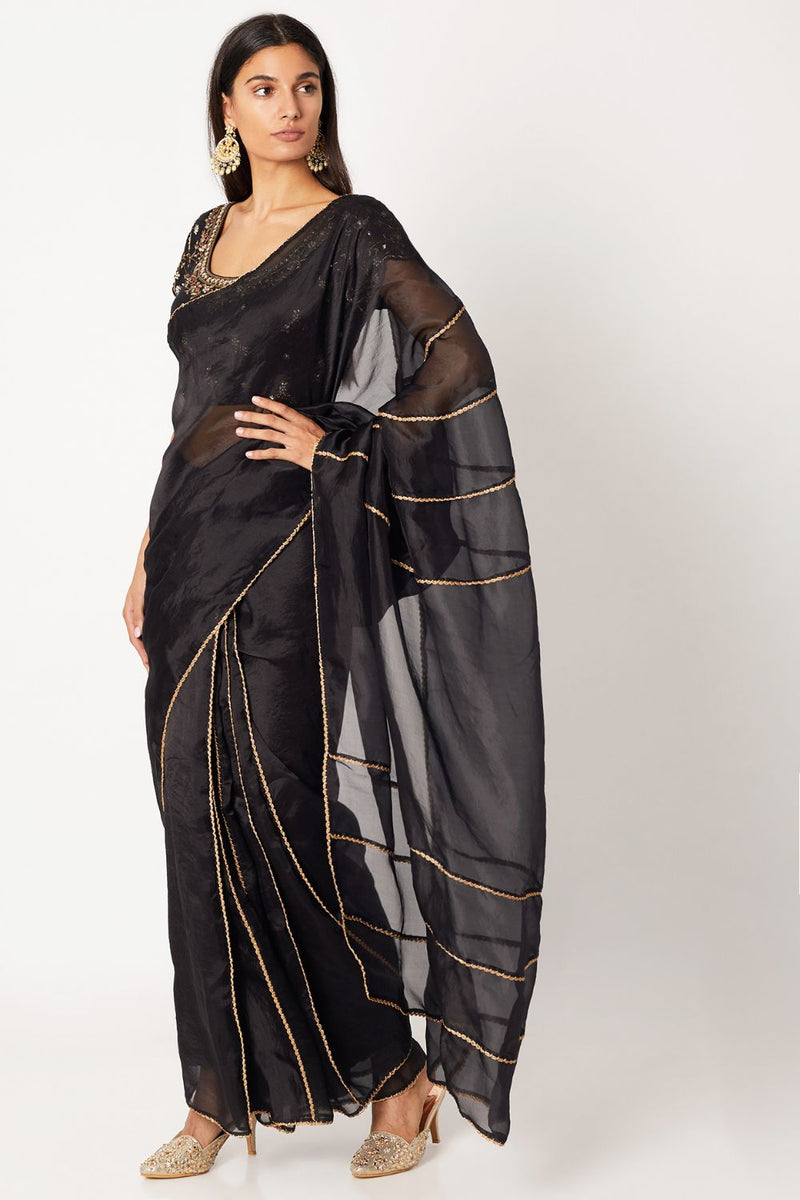 Black Sheer Elegance Organza Saree | Shivangi