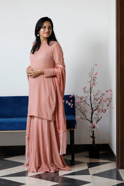 Peach Cutdana Embroiderdd Kurta With Sharara