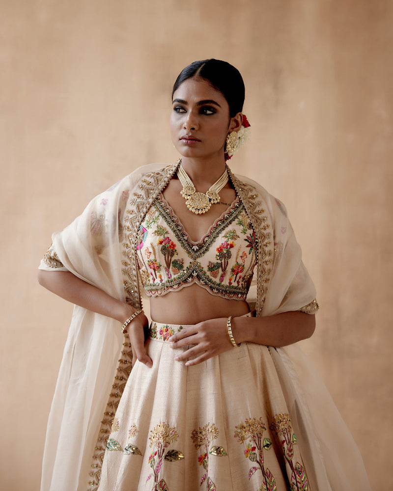 Ivory Raw Silk Lehenga Set