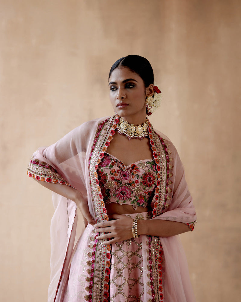 Pink Raw Silk Lehenga Set