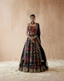 Black Raw Silk Lehenga Set