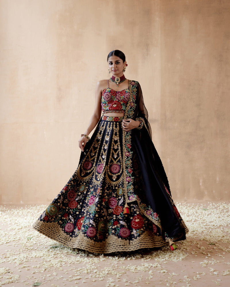 Black Raw Silk Lehenga Set