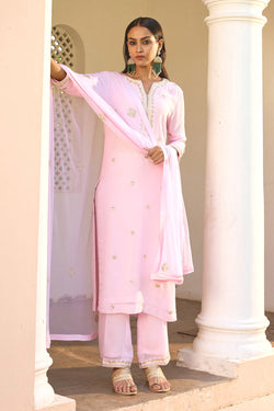 Blush Pink Georgette Kurta Set With Gota Patti