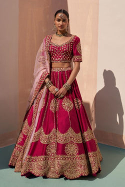 Wine Double Dupatta Lehenga Set