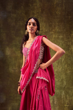 Rani Pink Sharara Paired With Bralette & Dupatta.