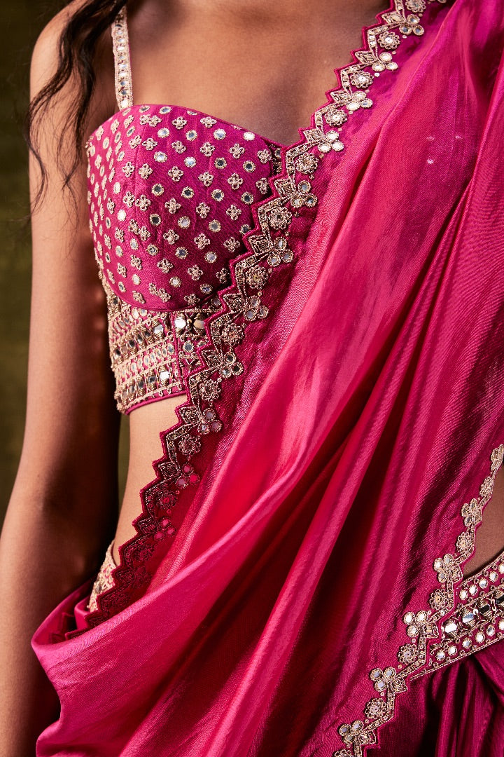 Rani Pink Sharara Paired With Bralette & Dupatta.