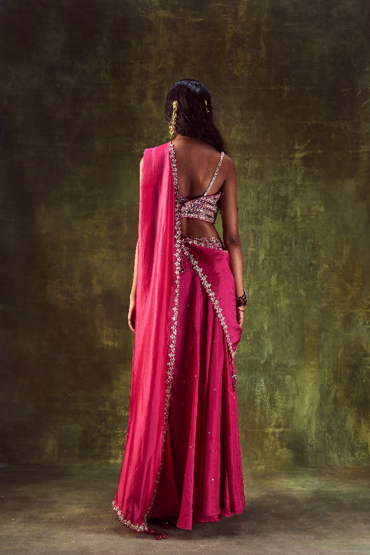 Rani Pink Sharara Paired With Bralette & Dupatta.