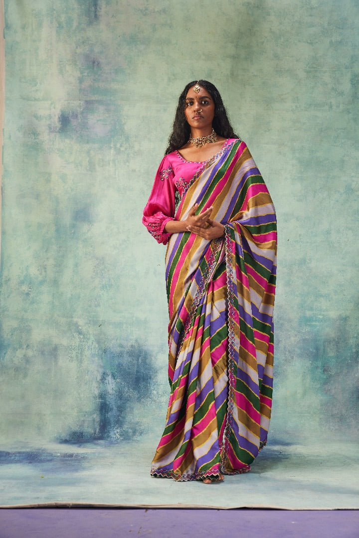 Stripes Saree With Rani Blouse