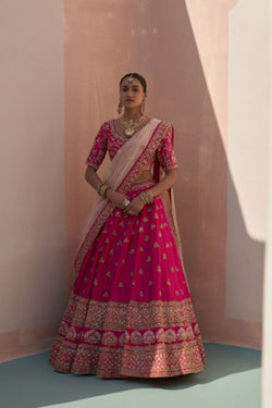 Rani Pink Double Dupatta Lehenga Set