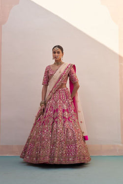 Rani Pink Double Dupatta Lehenga Set