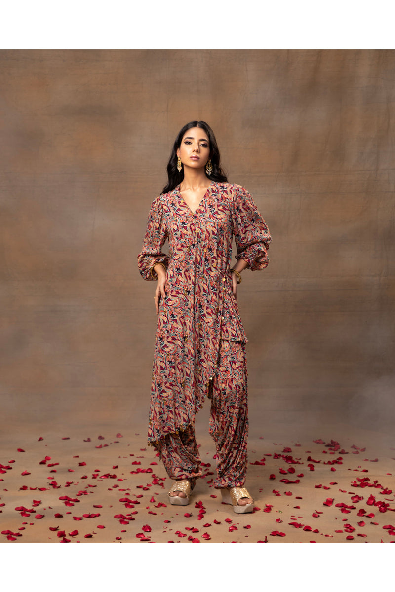 Ivory Printed Overlap Kurta And Patiala Pants Set