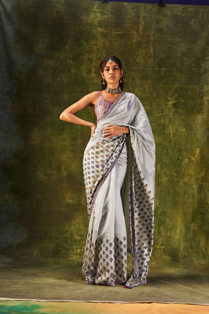 Silk Saree with blouse in Grey colour 5224