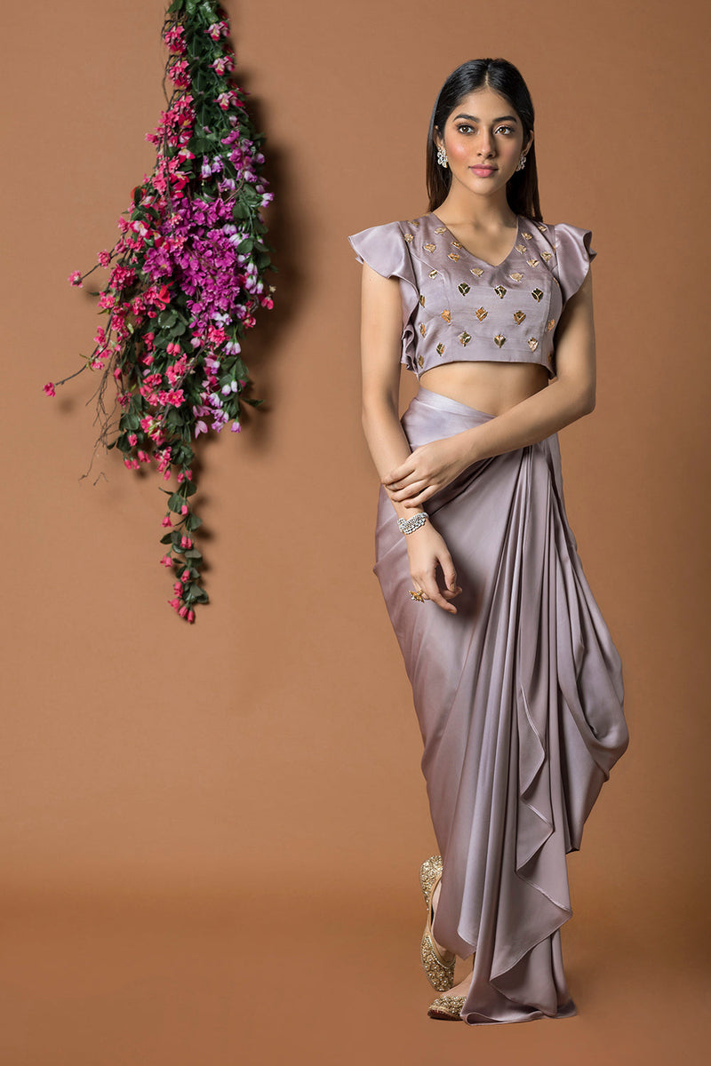 Coffee Crop Top And Draped Skirt