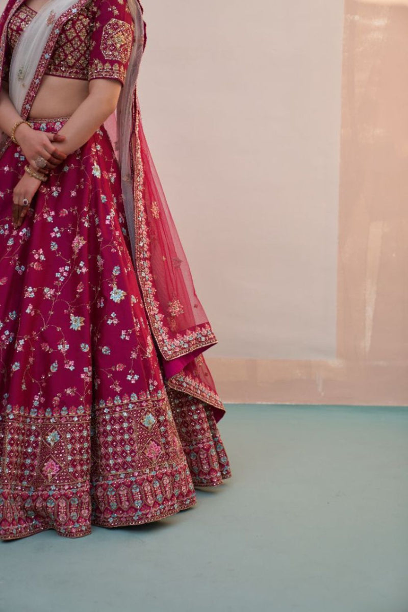 Wine Double Dupatta Lehenga Set