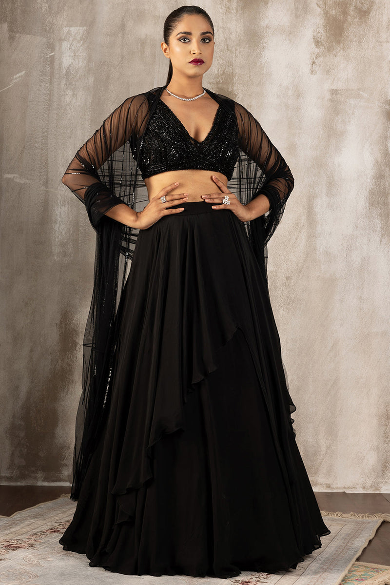 Black Contemporary Lehenga Set