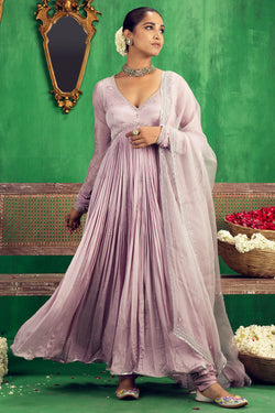 Lavender Chinon Chiffon Anarkali Set