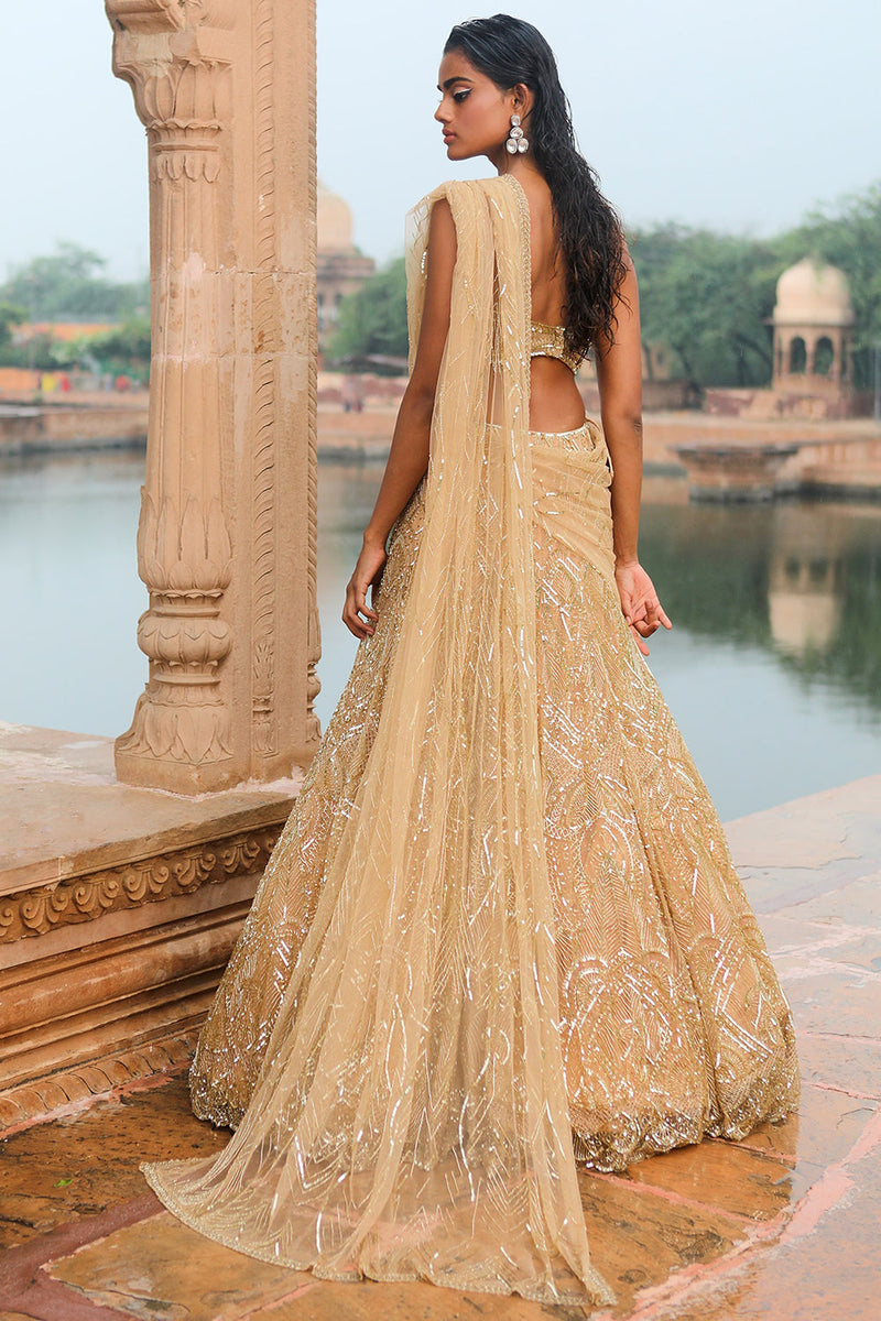 Gold Lehenga Saree Set