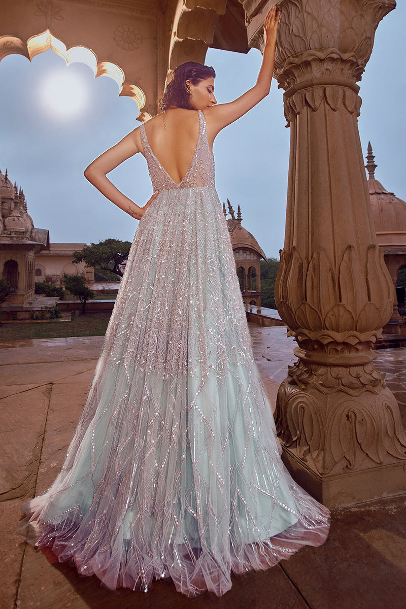 Sky blue deals net gown