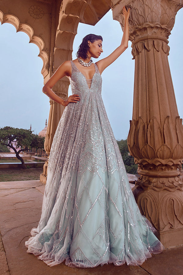 Ice Blue Flared Gown