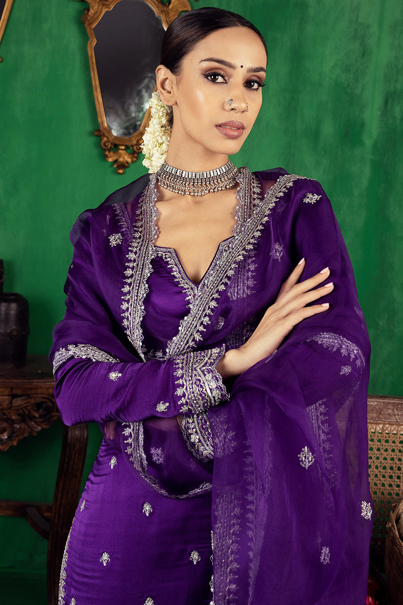 Purple Silver Dhoti Kurta Set