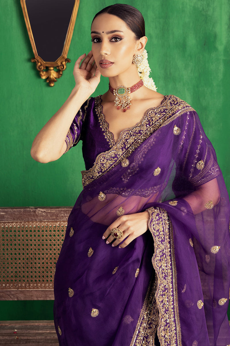 Raat Ki Raani Purple Georgette Saree